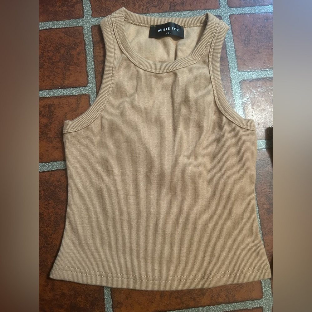 white fox boutique tan tank crop top